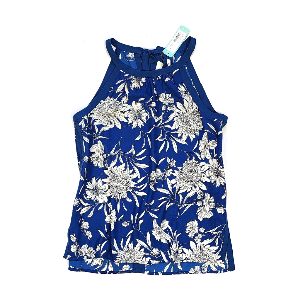 Collective Concepts Floral Print Top Medium Blue and White NWT